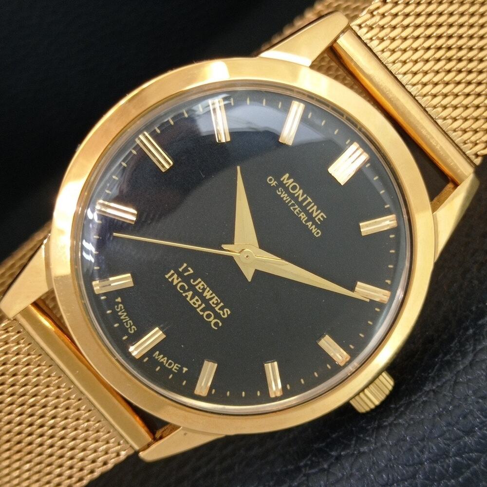 Vintage 1990 Montine Of Switzerland  Manual Mens Gold Watch W/Gold Strap